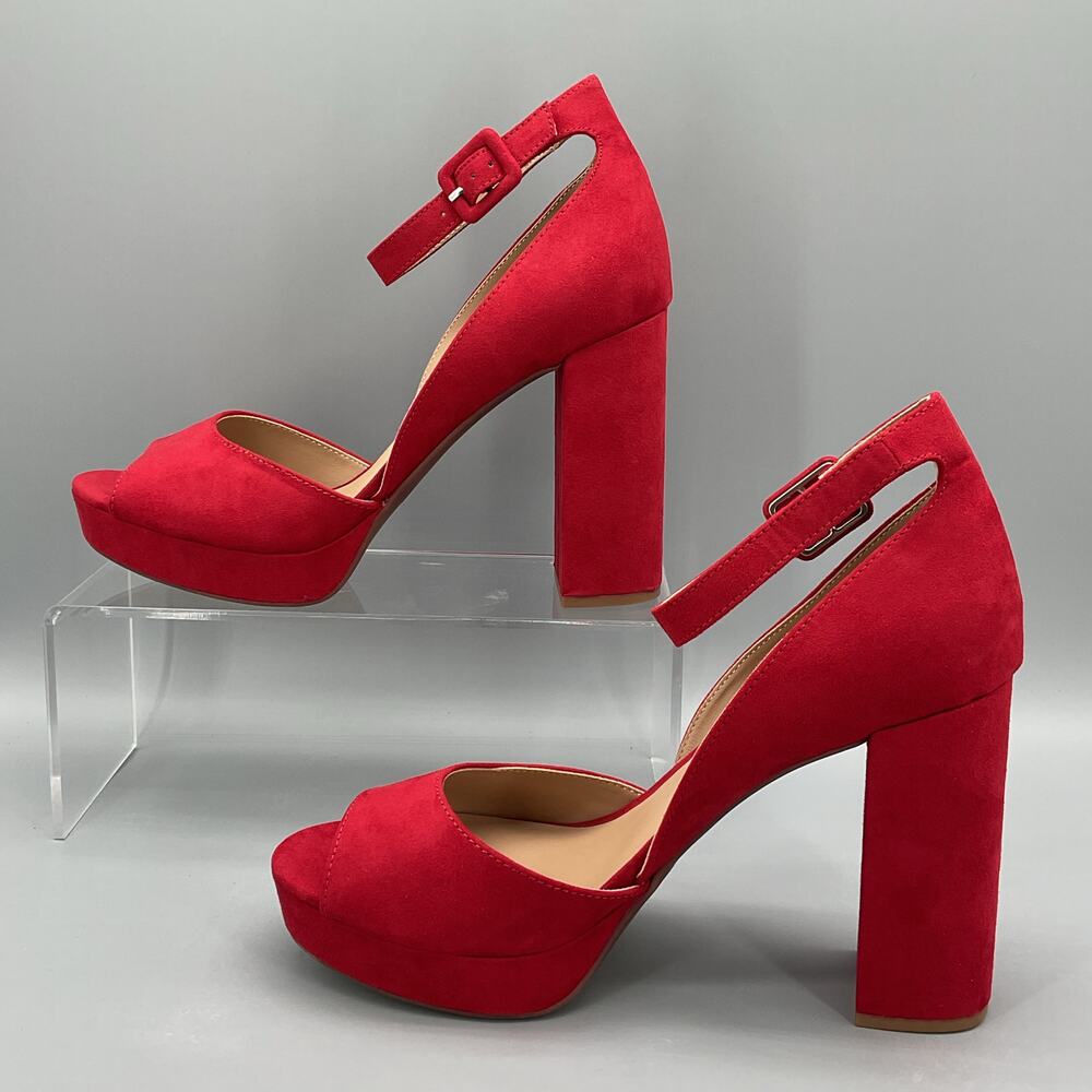 NEW Sun + Stone Women’s Reema Peep Toe Platform Sandals Cherry Size 10M - Picture 2 of 10